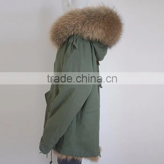 Myfur China Wholesale Fur Parka Mujer with Real Fox Fur Lining Raccoon Fur Collar Hooded
