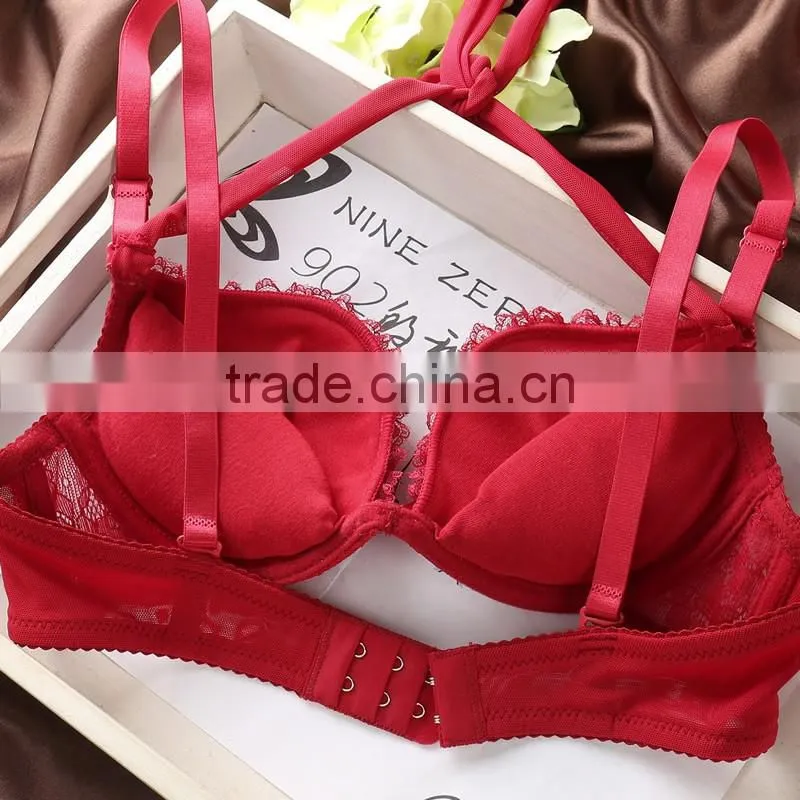 Hot sale black with red color ladies sexy net bra sets sexy bra panty set