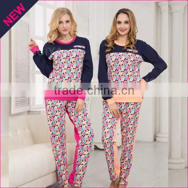 Fancy design couple pajamas with flower printing winter wholesale pajamas set OEM
