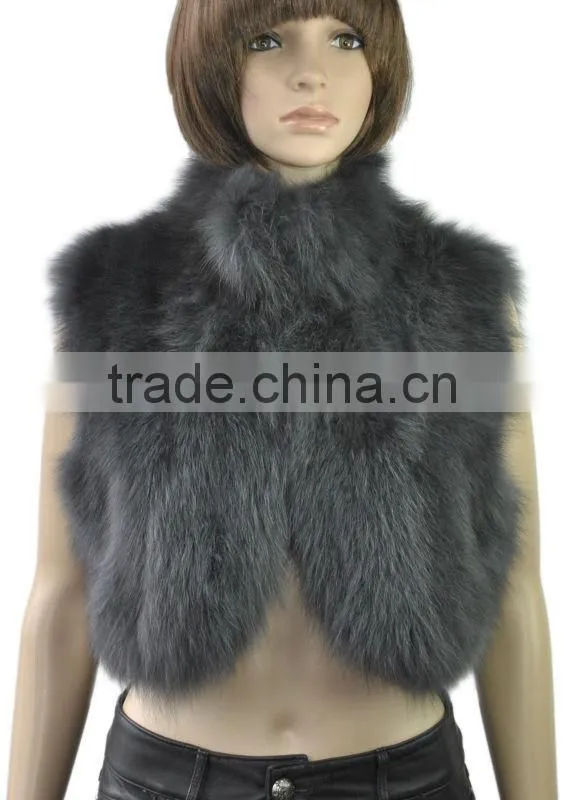 YRFUR YR043 Chic Style Fox Fur Waistcoat/Stand Collar Patchwork Fox Fur Vest