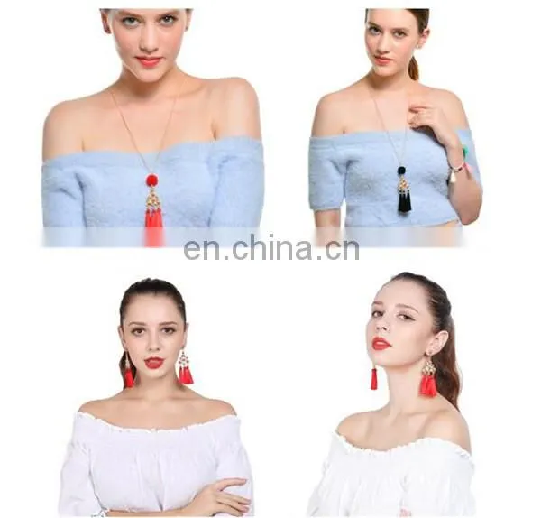 Fashion Jewelry Bohemian Earring Women Long Red Tassel Fringe Dangle Earring
