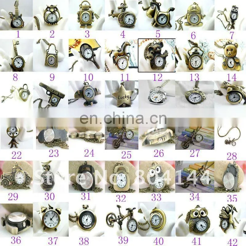 W211 wholesale Antique brass bronze pocket watch chain charm pendant watch necklace nickel free lead free