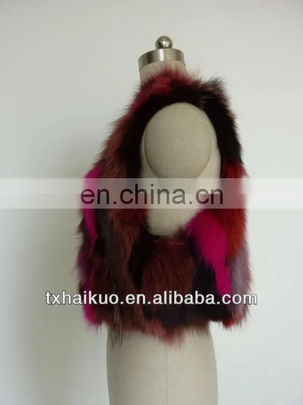 2013 new dyed pink and black color reccoon fur vest with two hook eyes closed, 100% polyester lining