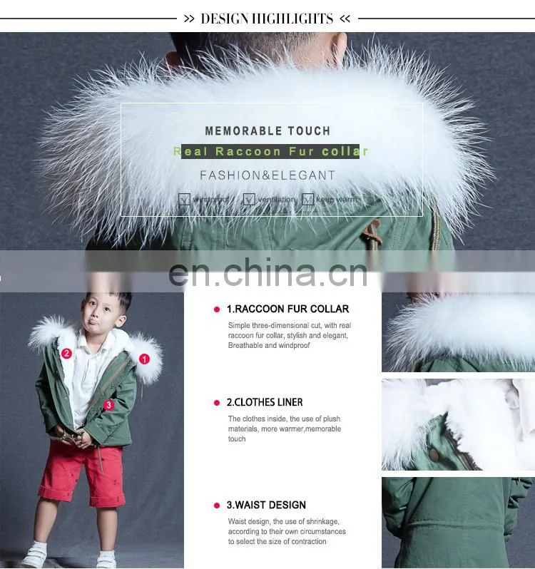 China cheap raccoon fur jacket parka best warm children winter coat