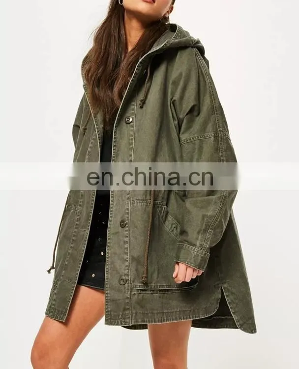 Better Quality 100% cotton amry green plan parka coat women parka jacket