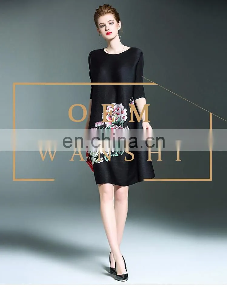 2017 Prints flower ladies fashion pleated women clothes ladies dress