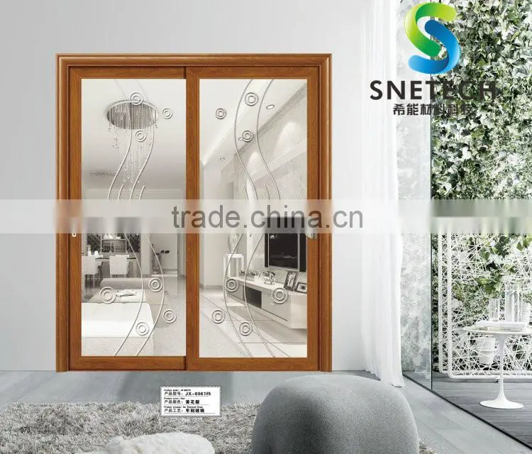 yellow wood frames tempered glass for partition sliding doors