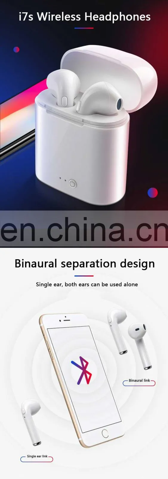 Free Sample with Custom Logo i7s TWS Headphone In Ear Wireless Earphone with Charging Box