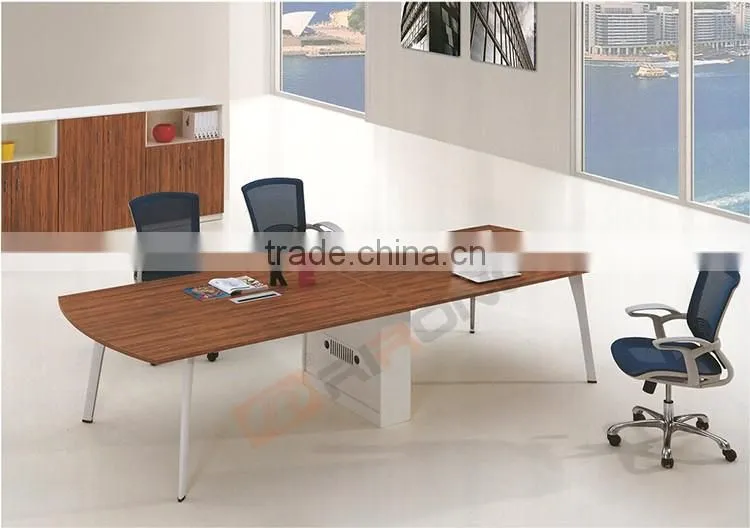 Modern office furniture walnut veneer long meeting conference room table with collecting line box design