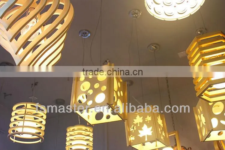 2013new design wooden nature color warm color cube shape pendant light for restaurant