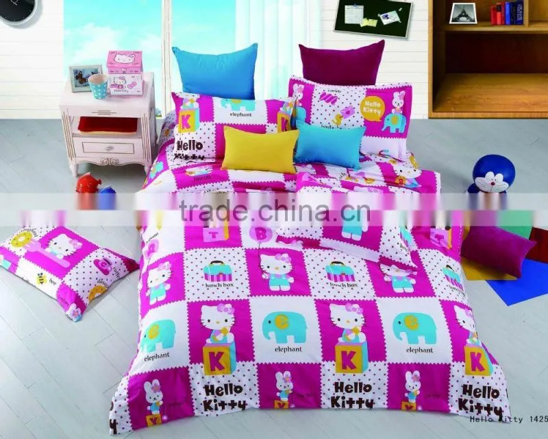 High quality 100% cotton reactive printed hello kitty bedding sets for children