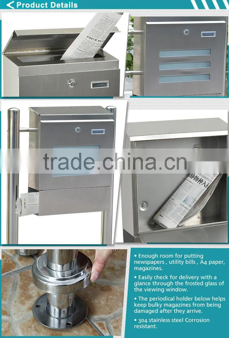Office Outdoor Modern 304 Stainless Steel Lockable Post Box For Sale