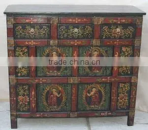 Tibetan antique six door three drawer hand painted cabinet