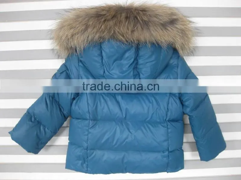 Kid's raccoon fur hood down feather winter jackets with hat