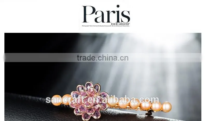Hot sell grace design Austrian crystal natural pearl two colors flower hair clip