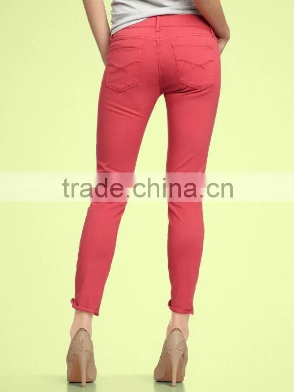 2016 wholesale price branded ladies sexy skinny red jeans