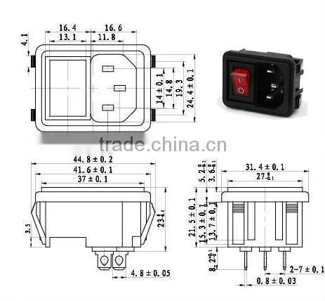 ac power socket AC socket DC socket with illuminated rocker switch with fuse