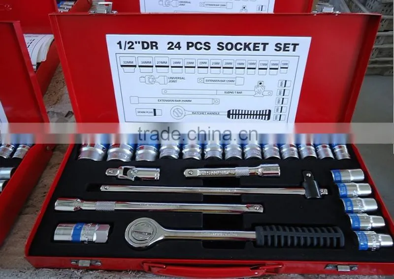 24PCS 1/2"Dr. 50BV30 high-quality material universal joint metal box chrome vanadium Material socket set (KS-4024AA-R12)