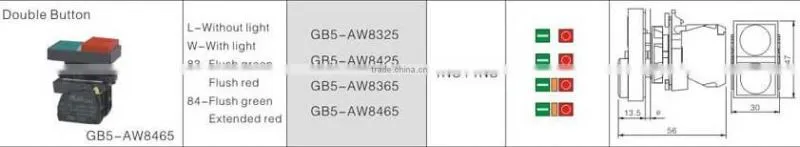 GB5-AW8465 CNGAD GB5 red and green double buttons switch