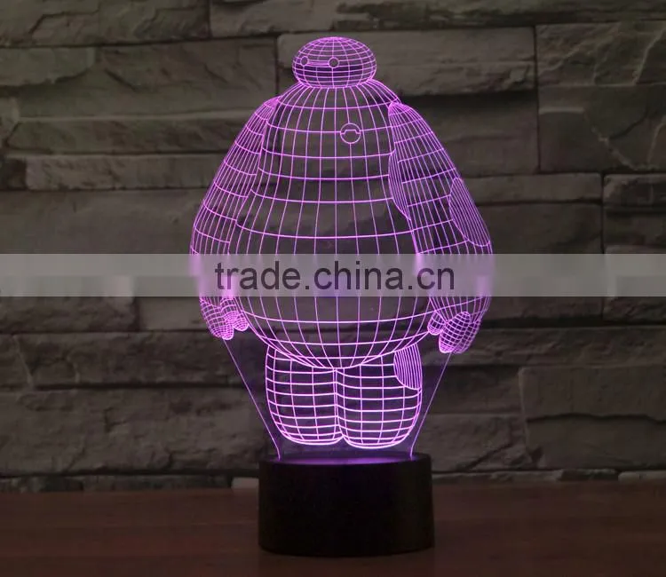 Wholesale Baymax LED 3D Illusion Night Light Lamp, Acrylic decorative With 7 Colors multicor Changing