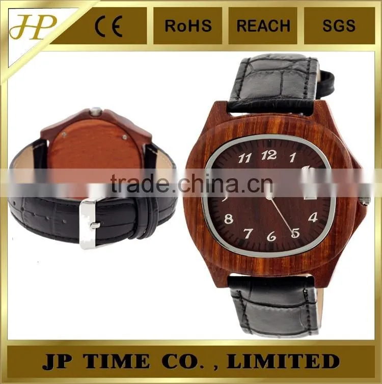 New coming natural square indonesia wooden watch leather strap date function