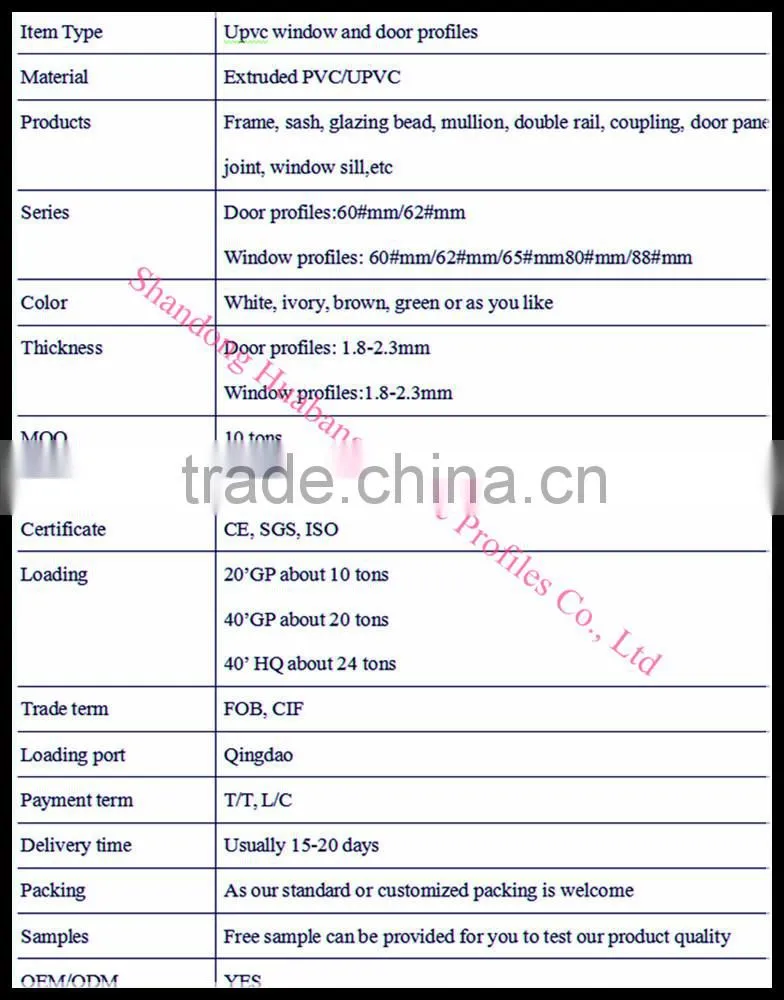 kinbon upvc profile 62 two track plastic u profile
