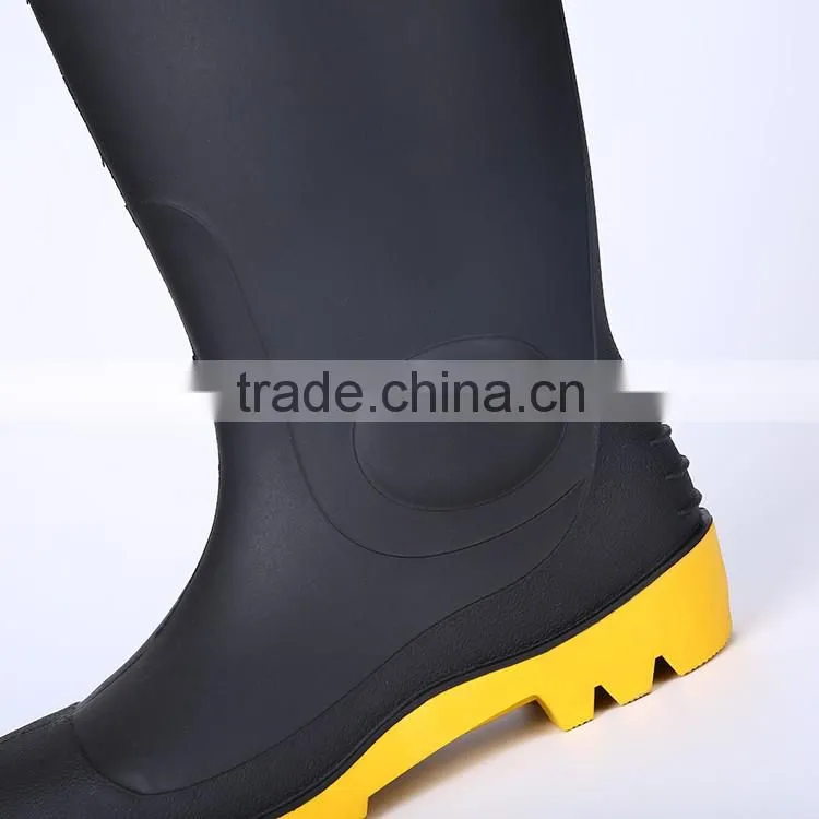 2016 Wholesale waterproof black Safety PVC rain boots with steel toe, industrial rain boots