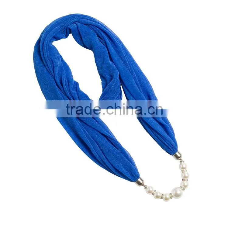 Spring fashion personalized infinity scarf with pearl beads chain for women