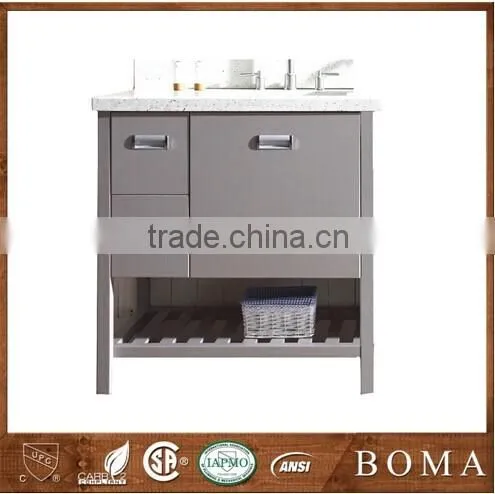 Chic Small Cabinet with Marble Countertop and Legs Gray Bathroom Vanity