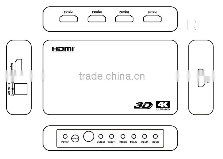 Hot-selling 5 Ports HDMI Switch | 4K x 2K HDMI 5x1 Powered Switch with IR Wireless Remote and Power Adapter