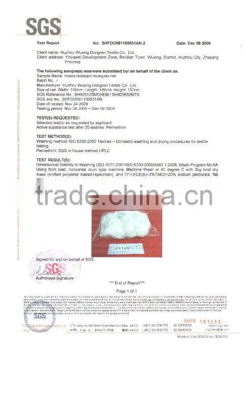long lasting insecticide treated rectangular mosquito net
