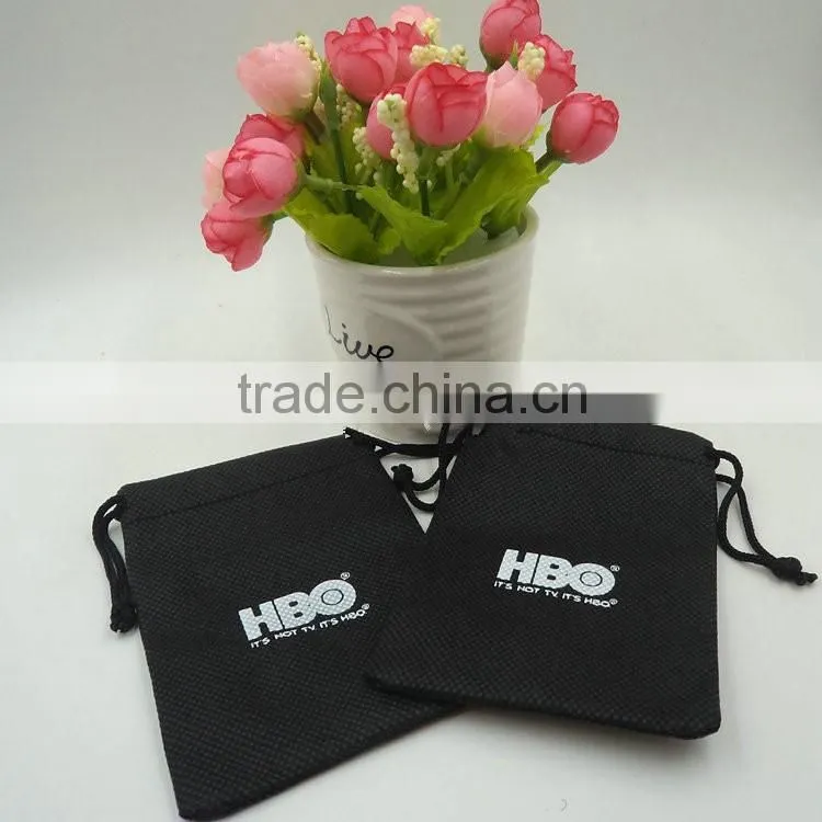 Non Woven Drawstring Black Gift Bag for