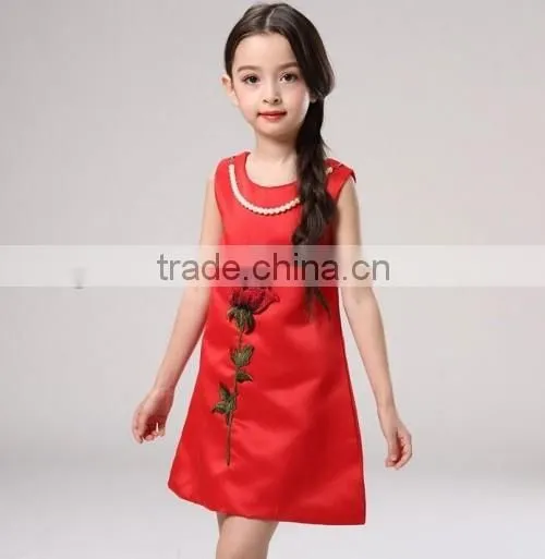 latest design children kids party dresses wholesale free necklace embroidered kids dresses for girls 2016