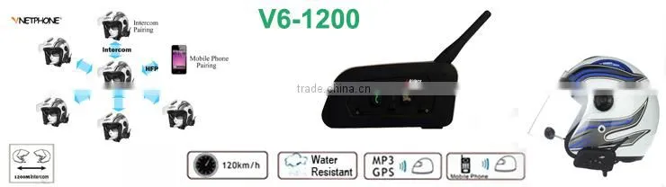 Topsale bluetooth intercom headset for helmet supporting 6 riders