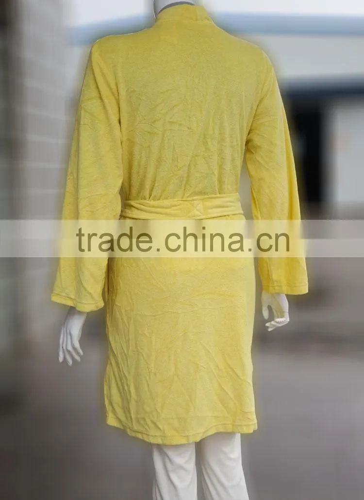 Yellow thin long sleeve waist sauna suit terry towel bathrobe for hotel