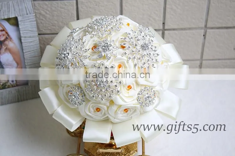 Luxurious White Satin Pearls Jewel Bouquet Bridal Bouquet Bridesmaid Bouquet