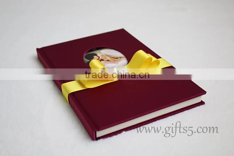 Elegant red violet Silk Covor Wedding Guest Book with you own photo