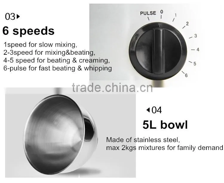 china home electric stand mixer with stainless steel bowl for CE GS & ROHS