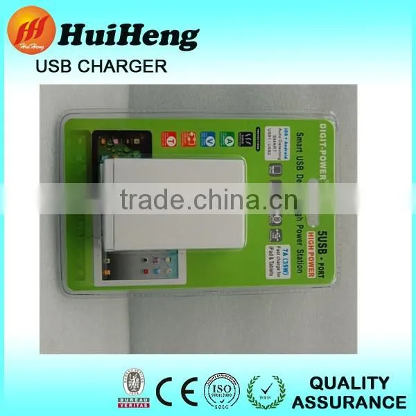 Fireproof 7A 5 port Desktop usb phone charger,eu plug chrager