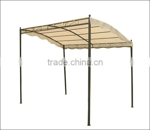 Portable wrought iron gazebo with sloped cover
