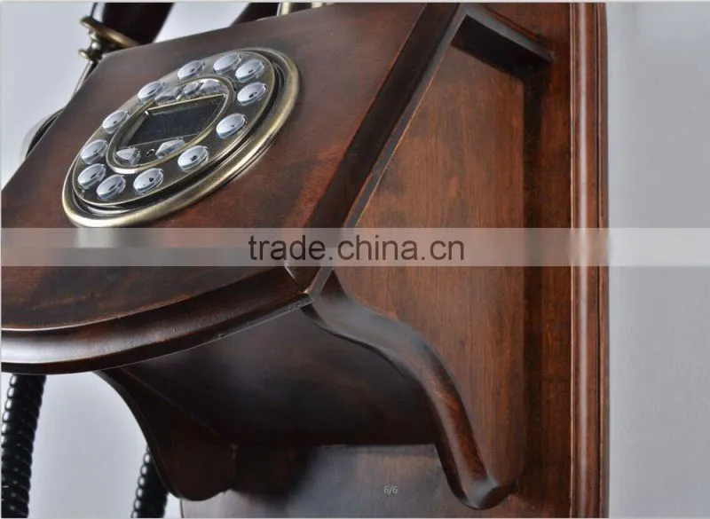 Antique Wooden Phone Home Decorative Wall Mounted Telephone Corded