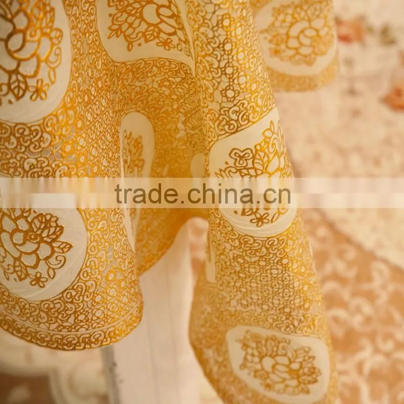 Gold polyester lace table cloth, PVC lace table cloth printed Gold lace