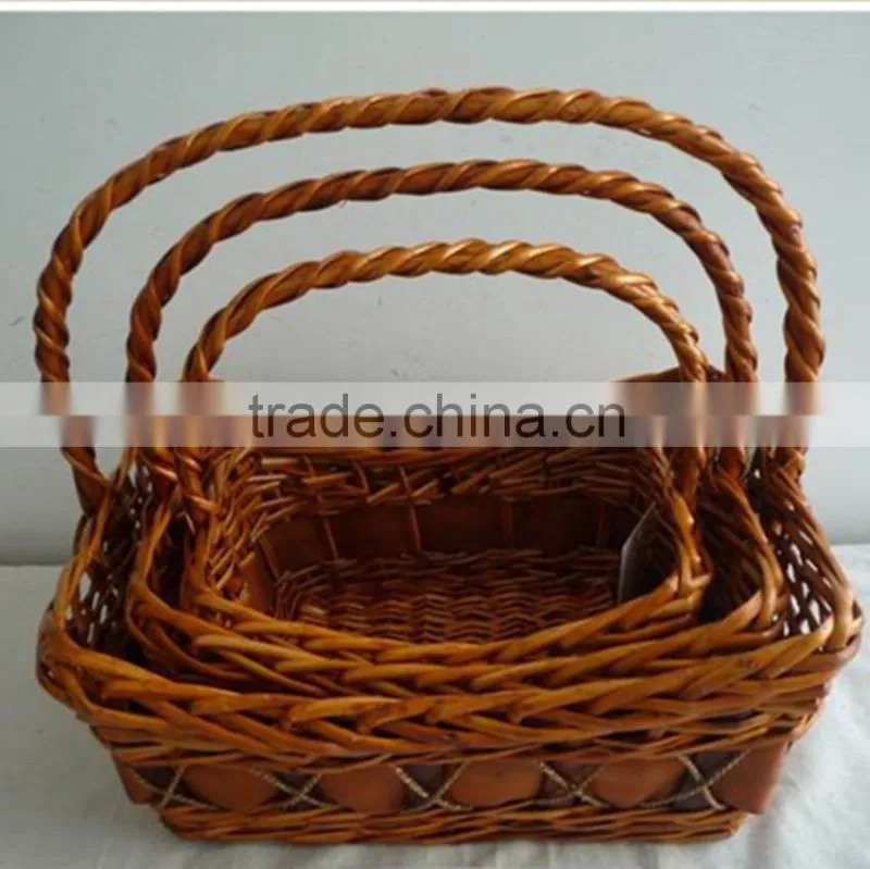 3 set handmade willow storage baskets with handle
