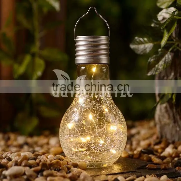 New Product Crack Glass Bulb Design Warm White Led Solar Jar Light Sun Jar