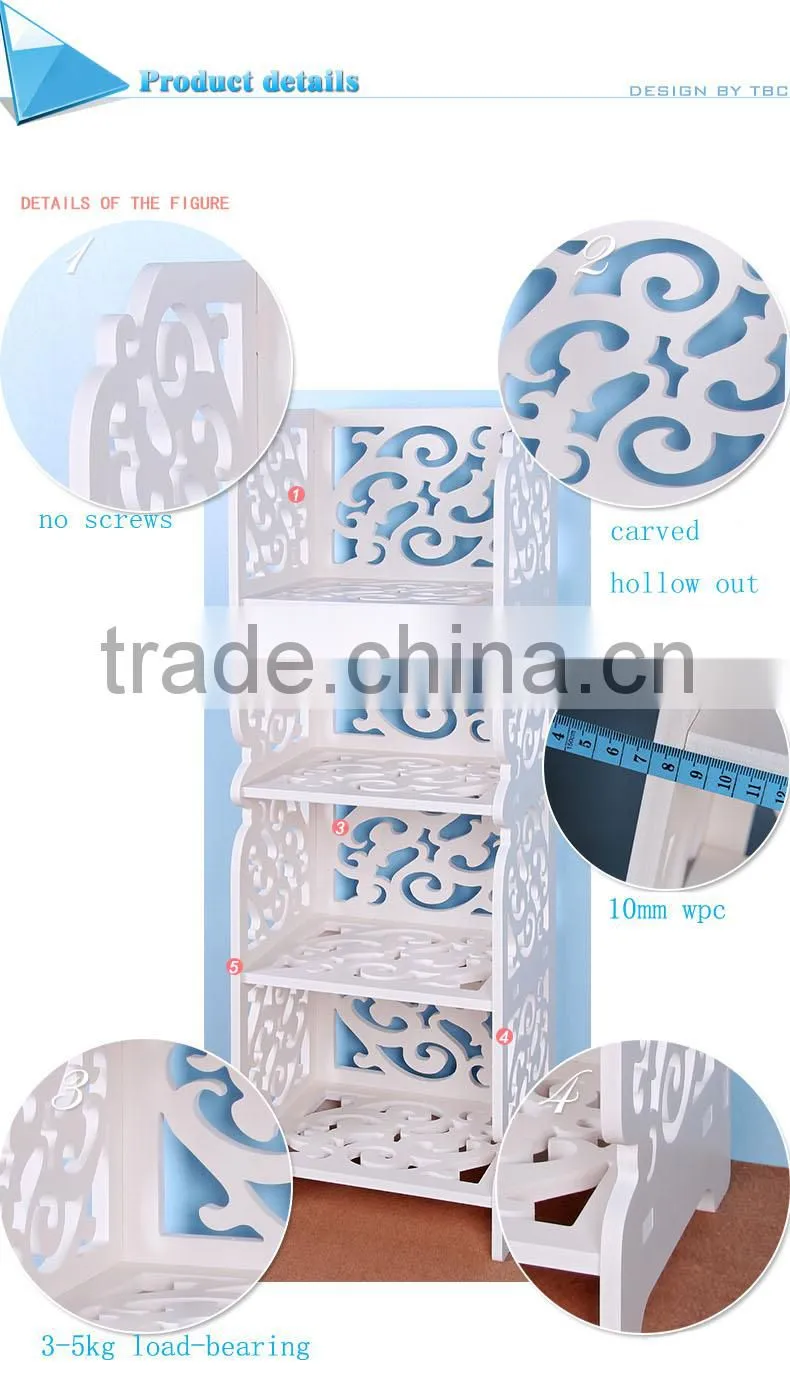 Decorative Pure white WPC hollow out floating shelves