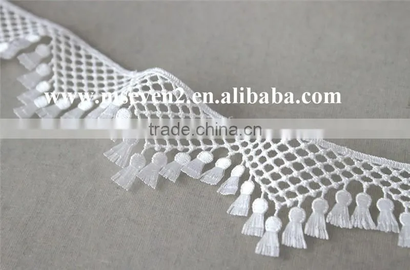perfect style tassel lace trim 100% polyester embroidery triangle shaped lace in white for garment