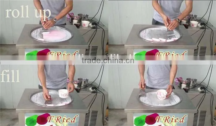 2015 Flat Pan Frozen Yogurt Real Fruits Stir Ice Cream Rolls Machine