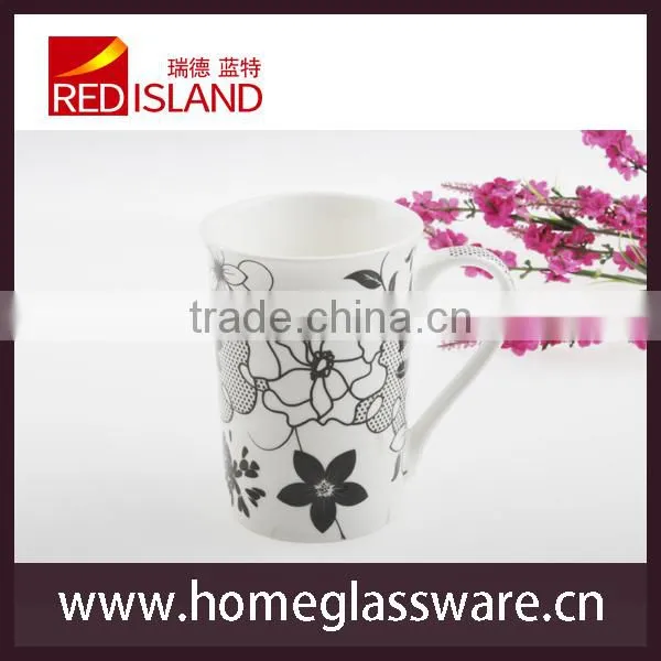 9 oz ceramic coffee cup tea mugs with black flower
