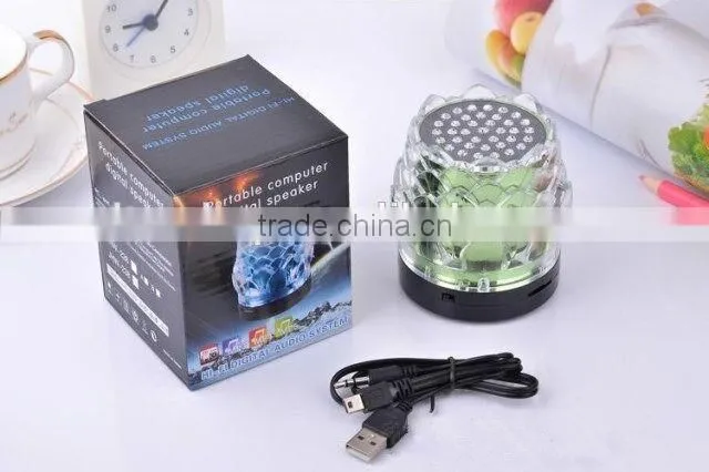 New arrival crystal lotus transparent colorful light speaker USB mini speaker creative speaker with radio function
