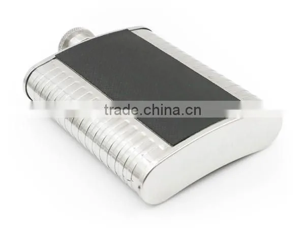 4 OZ flagon with black twill leather hip flask